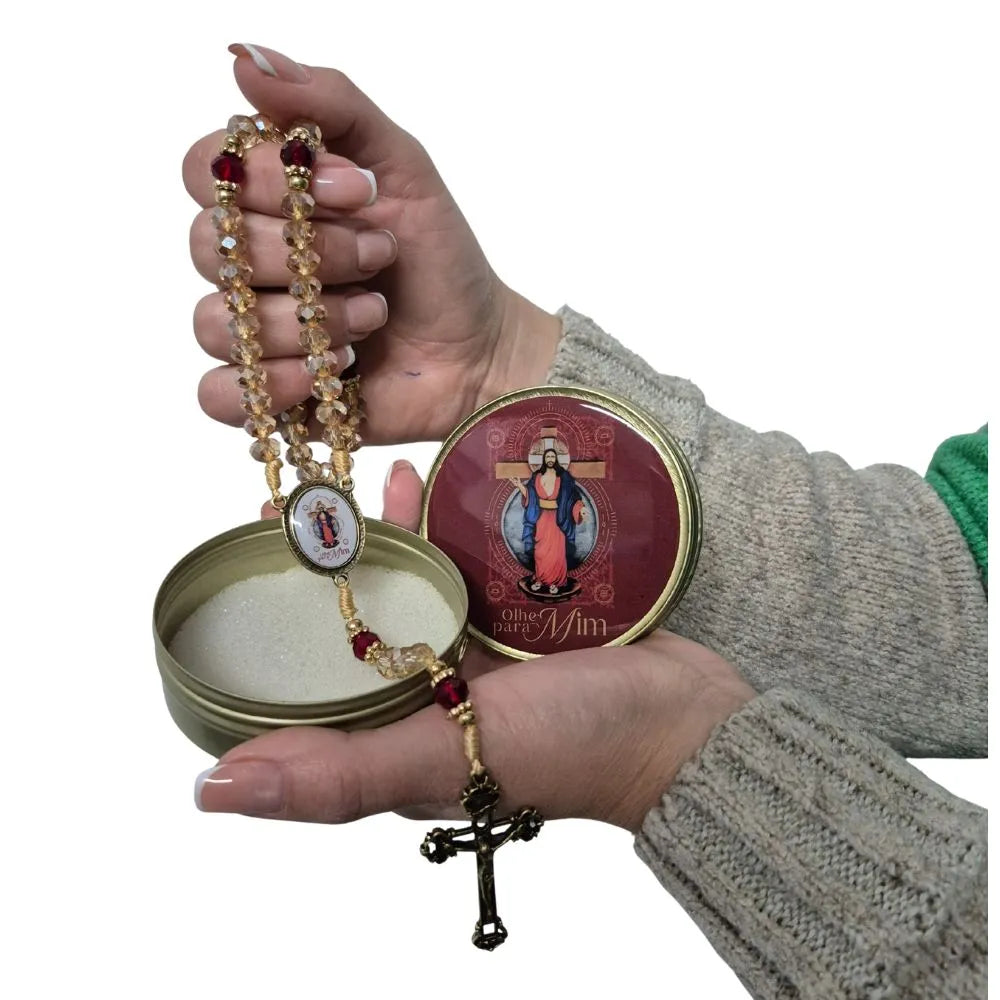 Terço Cristal Jesus das Santas Chagas Olhe para Mim