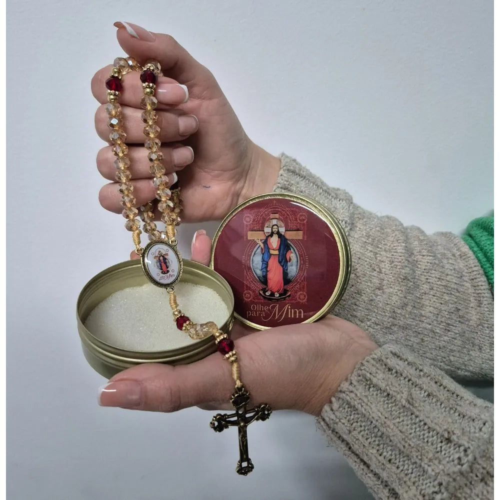 Terço Cristal Jesus das Santas Chagas Olhe para Mim