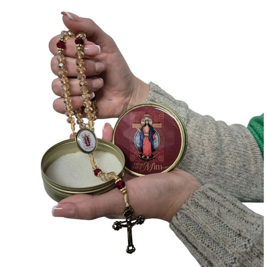 Terço Cristal Jesus das Santas Chagas Olhe para Mim